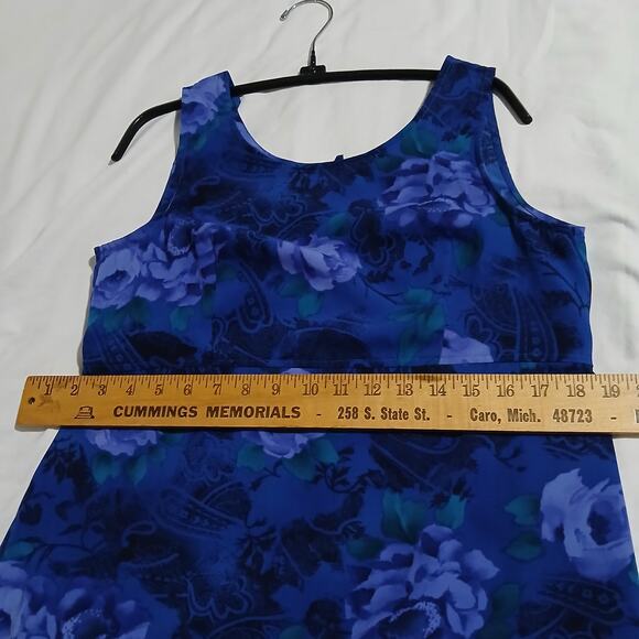 Chadwick's 4 MAXI Sleeveless FLORAL Side-Slit Blue Long Tie-Waist A-Line Dress - Picture 11 of 13